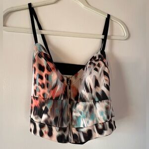 BEBE Multicolor Satin animal print Women's crop Top. Women’s size medium.